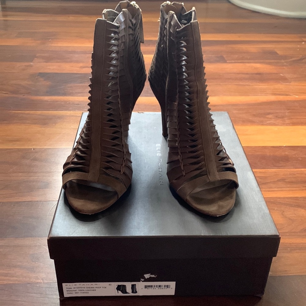 Elie Tahari Peep Toe Woven Booties